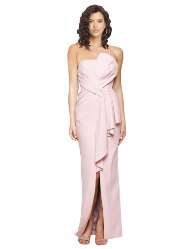 Strapless Long Full Length Ruffles Low Back Crepe Prom Dress Australia