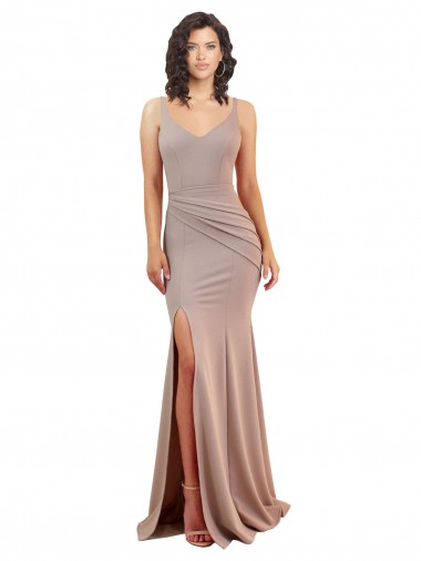 Fishtail Shape V-Neck Crepe Prom Dress with Slit Australia