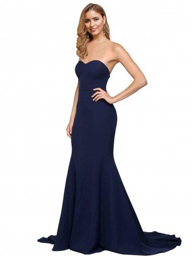 Fit and Flare Sweetheart Long Crepe Prom Dress with Sweep Train Australia