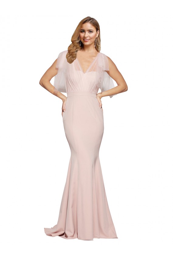 Double Bow Full Length Sweetheart Crepe Prom Dress with Tulle Overlay Australia