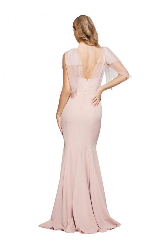 Double Bow Full Length Sweetheart Crepe Prom Dress with Tulle Overlay Australia