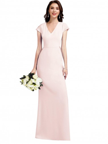 Cap Sleeve A-Line Crepe Prom Dress with Pockets Australia