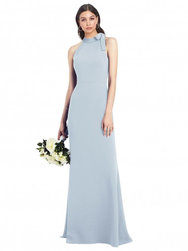 Halter Bow Neck Open Back Soft Full Length Trumpet Prom Dress Australia