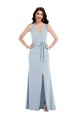 Open Back Halter Maxi Crepe Prom Dress with Draped Bow Australia