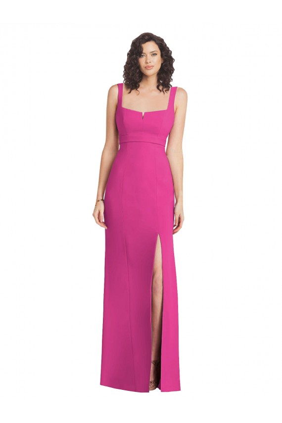 Wide Strap Notch Empire Waist Bridesaid Dress with Front Slit Australia