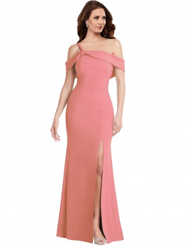 One Shoulder Draped Cuff Maxi Prom Dress with Front Slit Australia