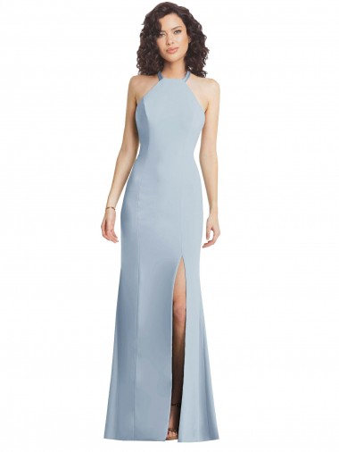 High Neck Halter Crepe Prom Dress with Twist Criss Cross Back Australia