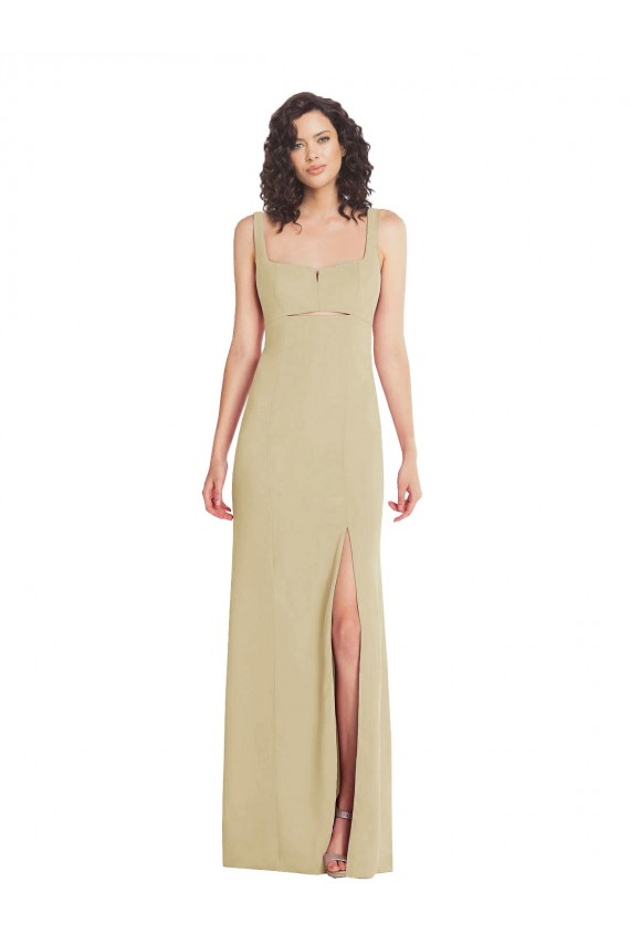 Wide Strap Slash Cutout Empire Crepe Prom Dress with Front Slit Australia