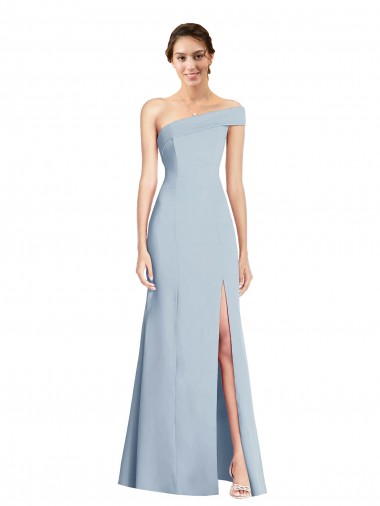 Asymmetrical Off the Shoulder Cuff Trumpet Crepe Prom Dress With Front Slit Australia