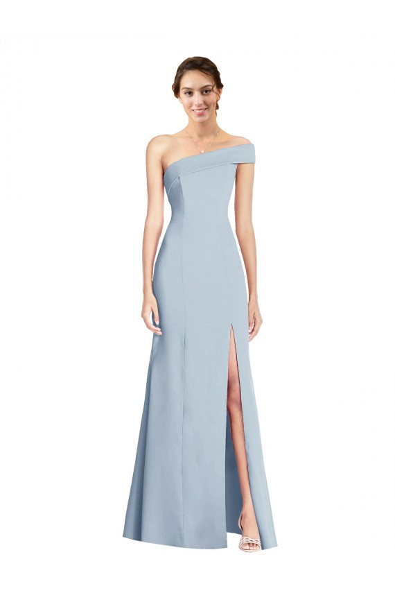 Asymmetrical Off the Shoulder Cuff Trumpet Crepe Prom Dress With Front Slit Australia