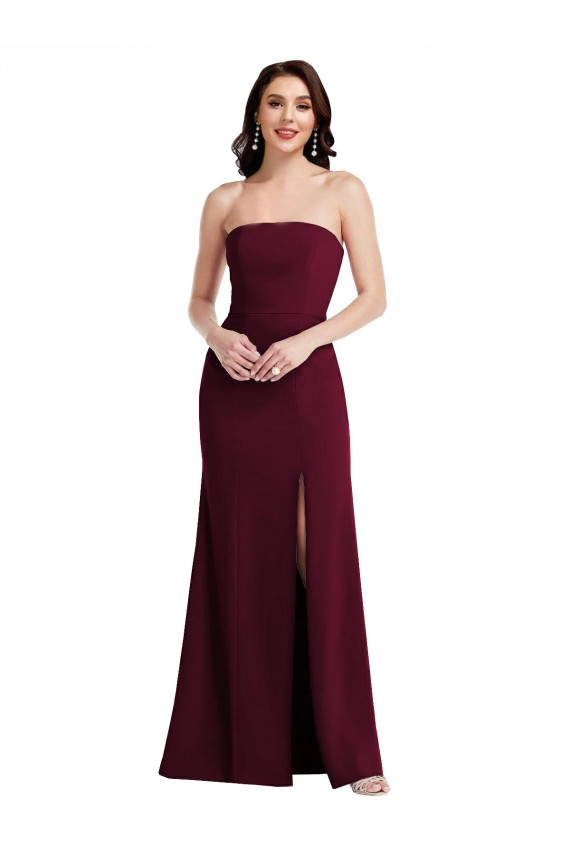 Strapless Crepe Maxi Prom Dress with Front Slit Australia