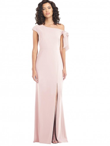 Off the Shoulder Tie Detail Trumpet Crepe Prom Dress with Front Slit Australia