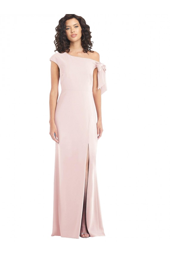Off the Shoulder Tie Detail Trumpet Crepe Prom Dress with Front Slit Australia
