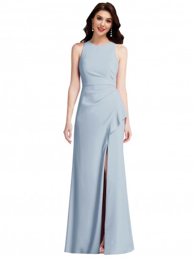 Halter Maxi Prom Dress with Cascade Ruffle Slit Australia