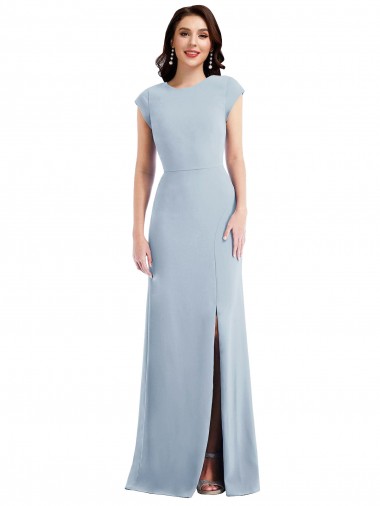 Cap Sleeve Open Back Trumpet Crepe Prom Dress with Front Slit Australia