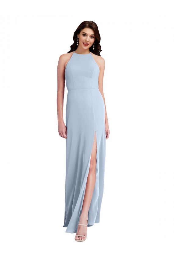 Fit and Flare High Neck Crepe Prom Dress with Side Slit Australia
