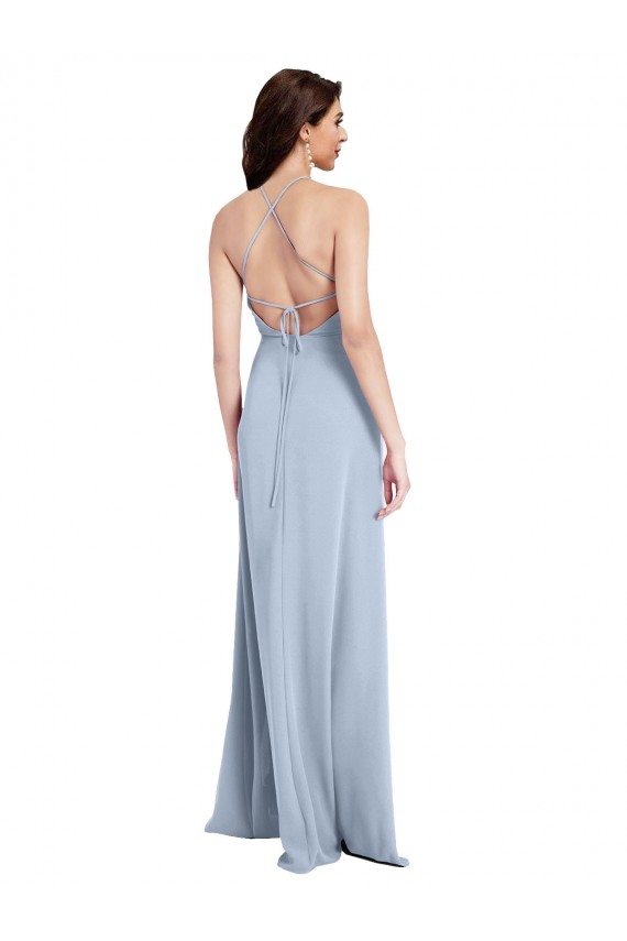 Fit and Flare High Neck Crepe Prom Dress with Side Slit Australia
