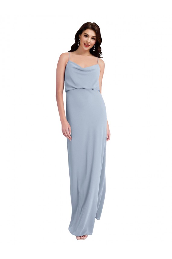 Draped Cowl Neck Long Crepe Prom Dress with Spaghetti Straps Australia