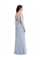 Draped Cowl Neck Long Crepe Prom Dress with Spaghetti Straps Australia