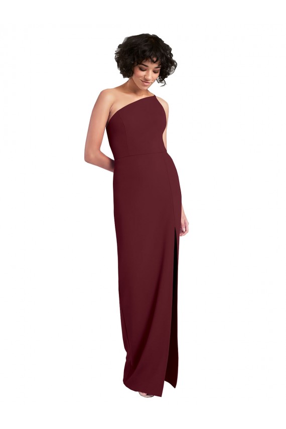 Sleek One Shoulder Long Crepe Prom Dress with Daring Slit Australia