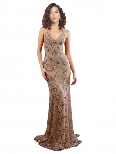 Floral Patterned Backless V-Neckline Sequin Prom Dress Australia