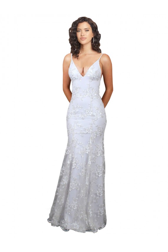 V-Neckline Backless Floral Patterned Sequin Formal Prom Dress Australia
