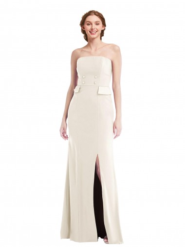 Long Strapless Tuxedo Maxi Prom Dress with Front Slit & Pockets Australia