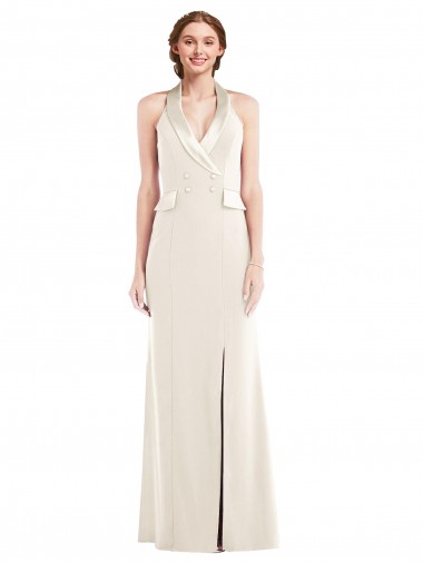 Halter Tuxedo Maxi Prom Dress with Front Slit Australia