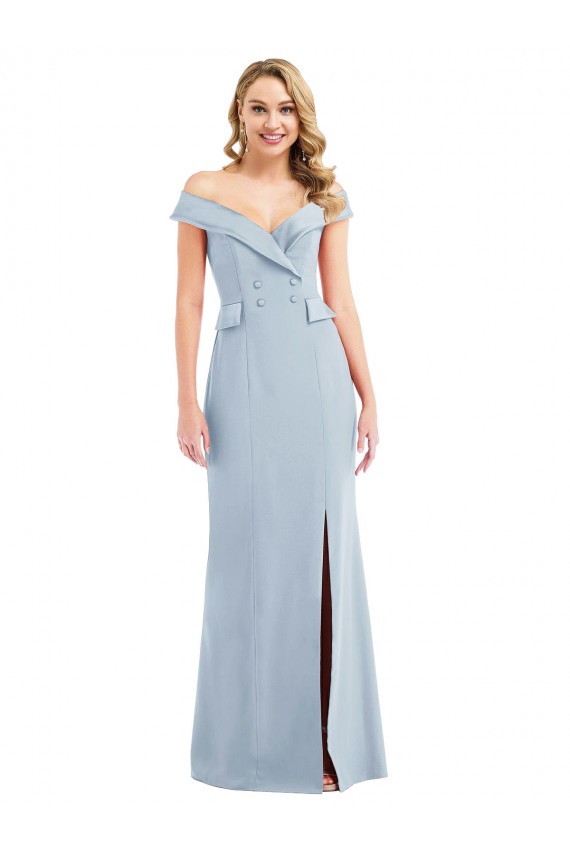 Off the Shoulder Tuxedo Maxi Prom Dress with Front Slit Australia