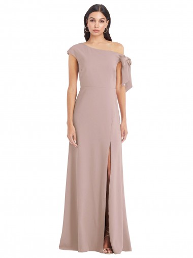 Off the Shoulder Tie Detail Maxi Crepe Prom Dress with Front Slit Australia