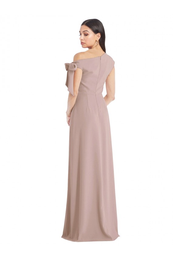 Off the Shoulder Tie Detail Maxi Crepe Prom Dress with Front Slit Australia