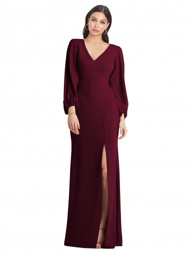 Long Puff Sleeve V-Neck Trumpet Maxi Prom Dress Australia