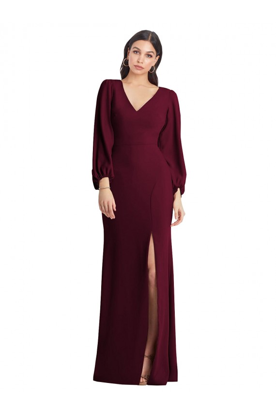 Long Puff Sleeve V-Neck Trumpet Maxi Prom Dress Australia