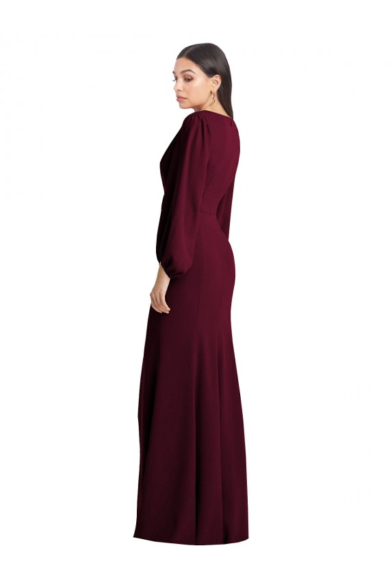 Long Puff Sleeve V-Neck Trumpet Maxi Prom Dress Australia