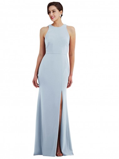 Cutout Open Back Halter Maxi Crepe Prom Dress with Scarf Tie Australia