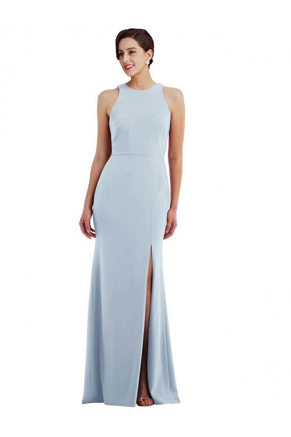 Cutout Open Back Halter Maxi Crepe Prom Dress with Scarf Tie Australia