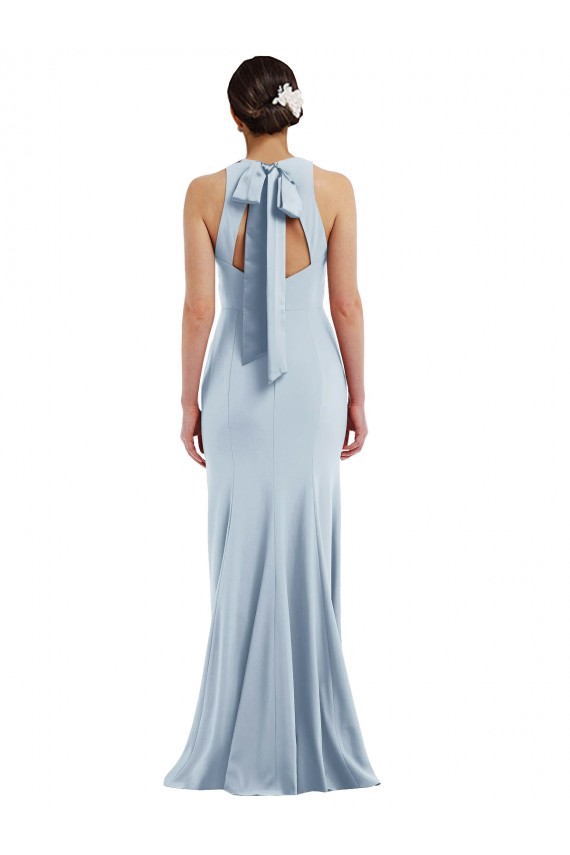 Cutout Open Back Halter Maxi Crepe Prom Dress with Scarf Tie Australia