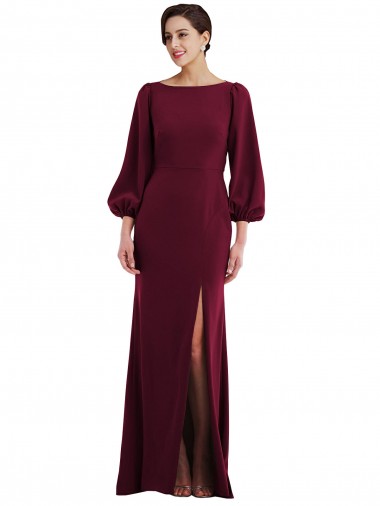 Bishop Sleeve Open Back Trumpet Crepe Prom Dress with Scarf Tie Australia