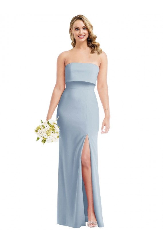 Strapless Overlay Bodice Crepe Maxi Prom Dress with Front Slit Australia