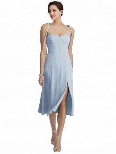 Midi Cocktail Length Bustier Crepe Prom Dress with Back Bow Straps Australia