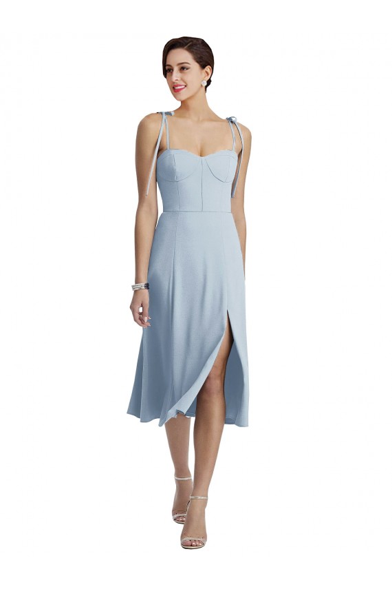 Midi Cocktail Length Bustier Crepe Prom Dress with Back Bow Straps Australia