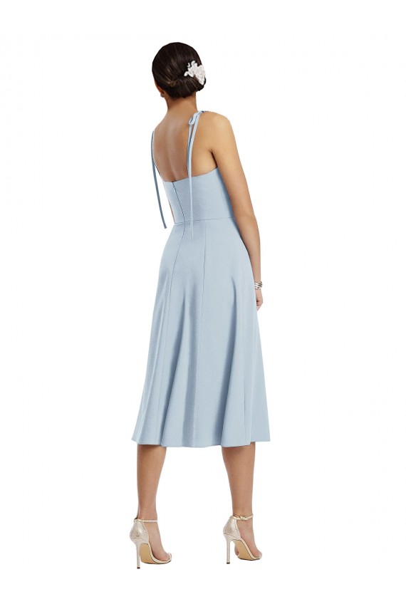 Midi Cocktail Length Bustier Crepe Prom Dress with Back Bow Straps Australia