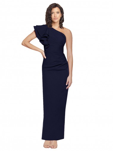 Ruched Floor Length Long Crepe Prom Dress with Shoulder Ruffles Australia