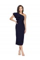 Ruched Midi Length Short Crepe Cocktail Prom Dress / Homecoming Dress with Shoulder Ruffles Australia
