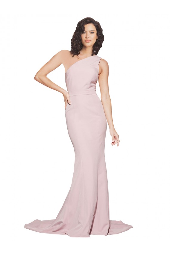 Long Sweep Train One Shoulder Crepe Prom Dress with Side Leg Split Australia