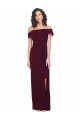Fitted Full Length Off the Shoulder Crepe Prom Dress with Side Split and Waist Tie Australia