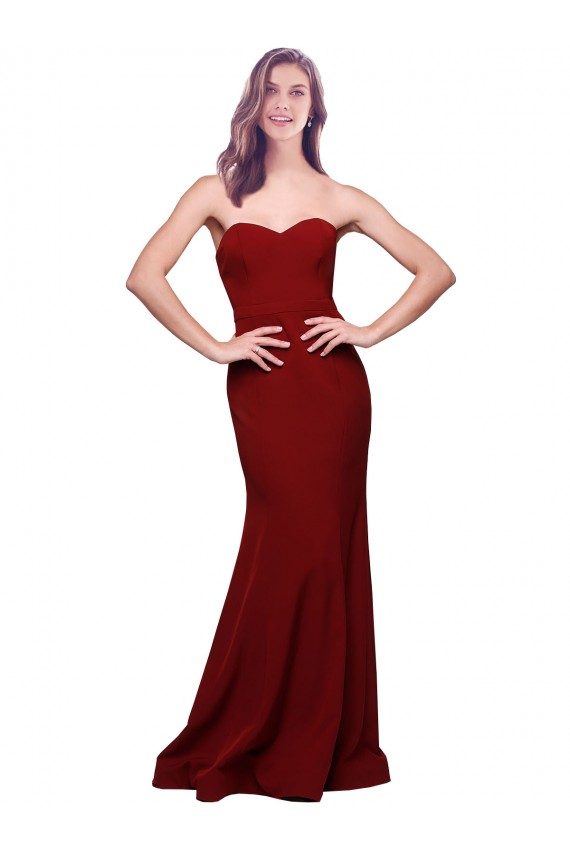 Long Full Length Sweetheart Slim Crepe Prom Dress with Strapless Bodice Australia