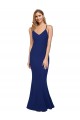 Full Length V-Neckline Crepe Prom Dress with Thin Straps and Fulted Skirt Australia