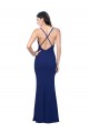 Full Length V-Neckline Crepe Prom Dress with Thin Straps and Fulted Skirt Australia