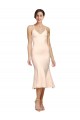 Midi Length V-Neckline Crepe Cocktail Prom Dress / Homecoming Dress with Thin Straps and Fulted Skirt Australia